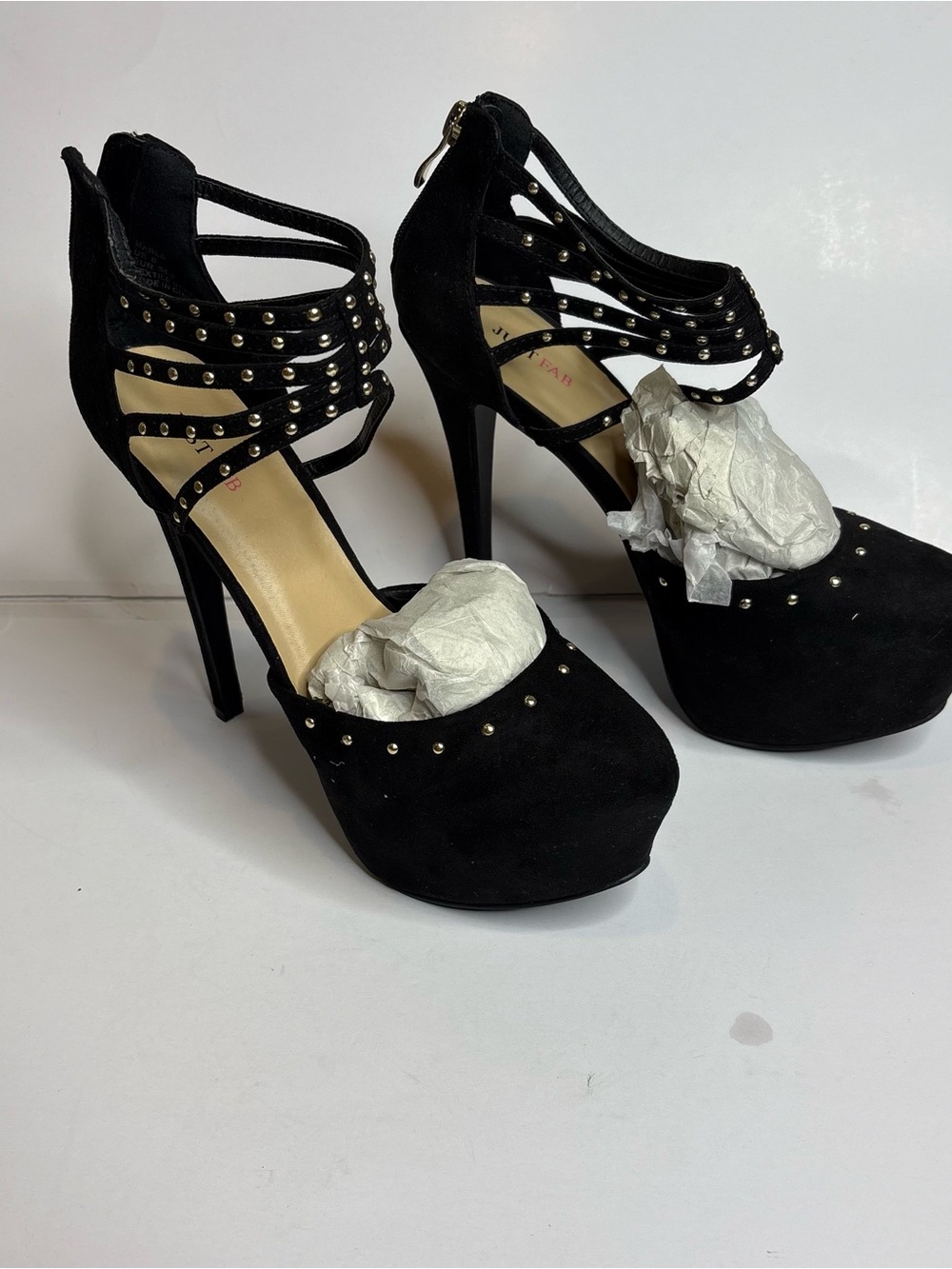 JustFab Black Studded Strappy Suede Heels